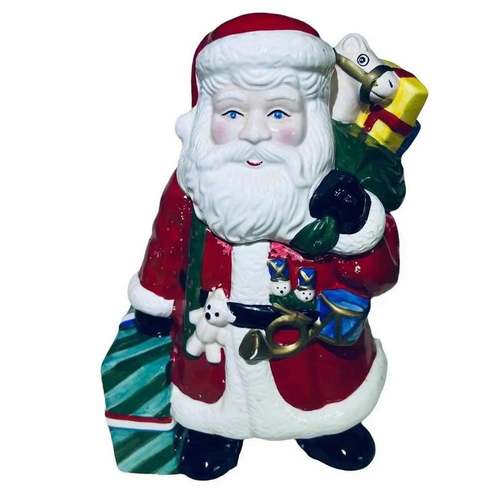 VTG Holiday Novelty 11.5” Tall Santa Claus Toys Snow Cookie Jar Canister & Box